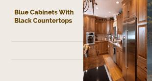 blue cabinets with black countertops