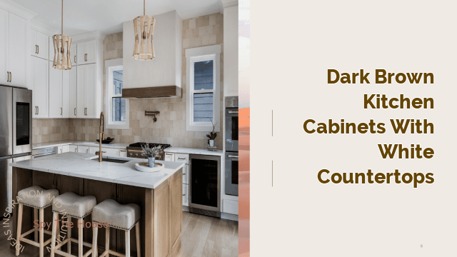 dark brown kitchen cabinets with white countertops