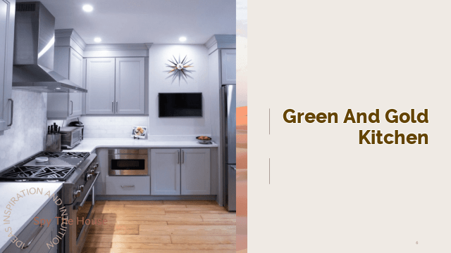 green and gold kitchen