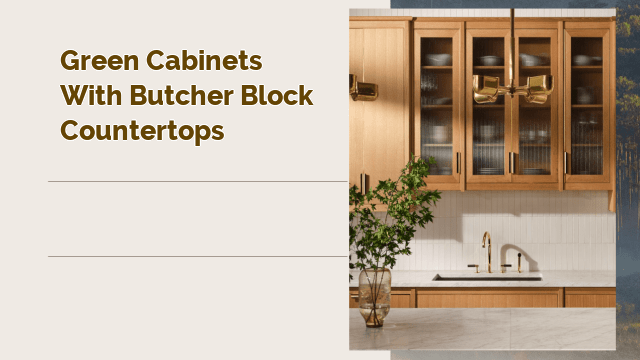 green cabinets with butcher block countertops