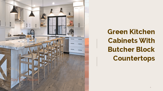 green kitchen cabinets with butcher block countertops