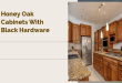 honey oak cabinets with black hardware