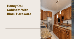 honey oak cabinets with black hardware