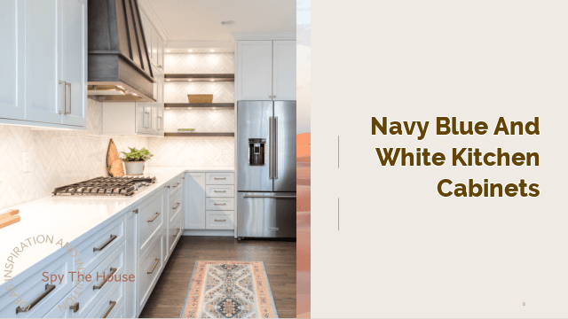 navy blue and white kitchen cabinets