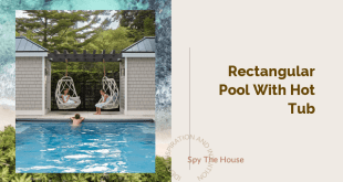 rectangular pool with hot tub