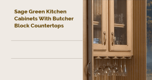 sage green kitchen cabinets with butcher block countertops