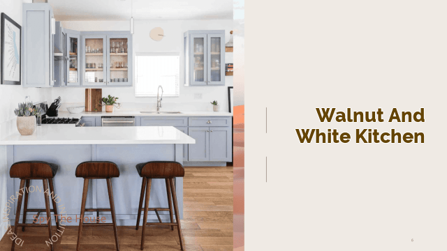 walnut and white kitchen