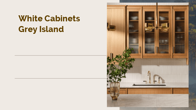 white cabinets grey island