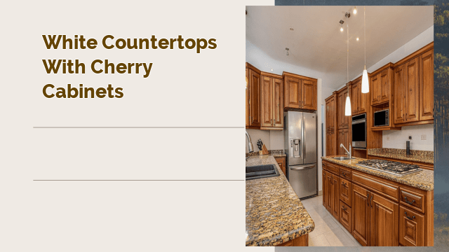white countertops with cherry cabinets