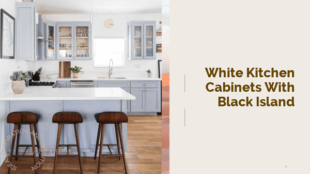 white kitchen cabinets with black island