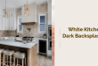 white kitchen dark backsplash