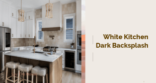 white kitchen dark backsplash